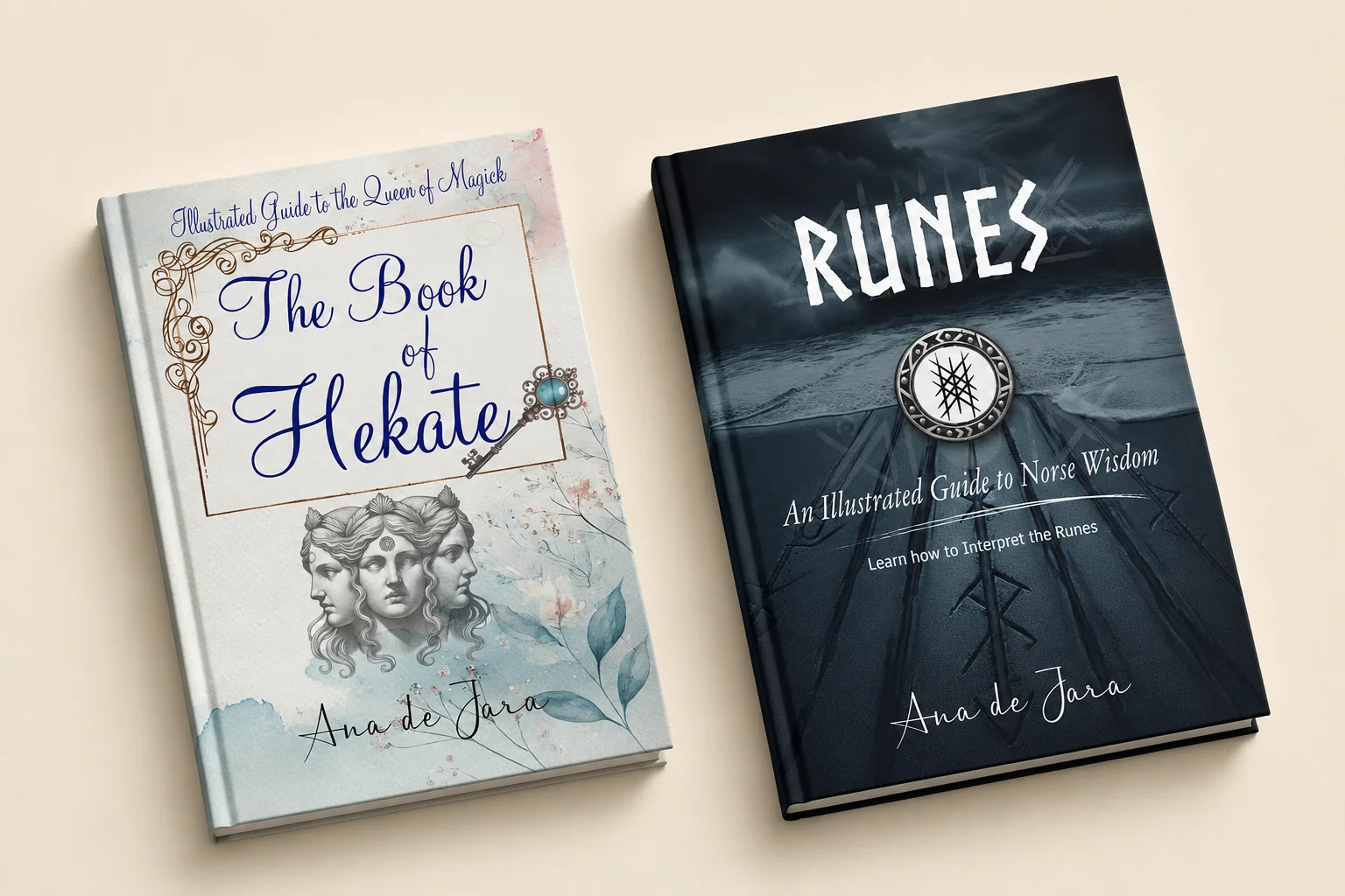 Two illustrated books about Hekate and runes by Ana de Jara.
